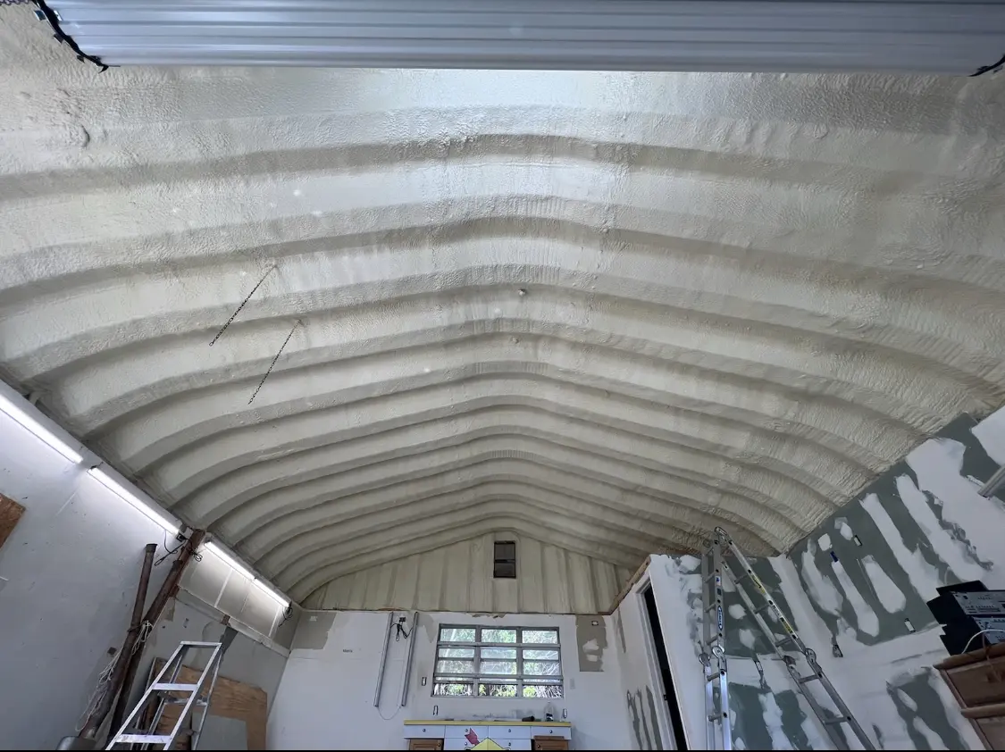 Spray polyurethane foam applied to the underside of a metal roof deck in Reynoldsburg